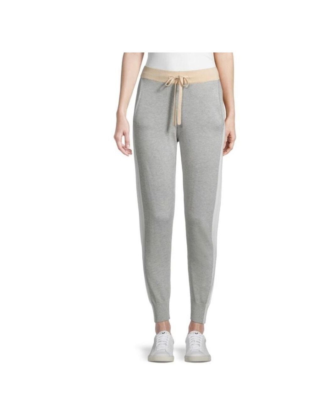 NWT Monrow High Waist Cotton Modal Knit Jogger Grey Tan White SZ S
